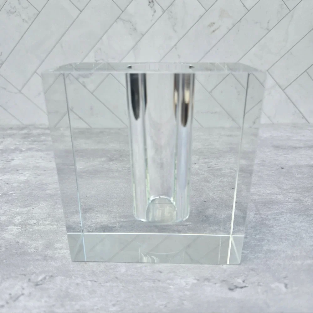 Vintage MCM Lucite Acrylic Block Bud Vase Modernist Geometric Soliflore Decor